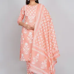 Neemiya Women Floral Printed Regular Mirror Work Kurta with Trousers & With Dupatta image 1