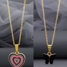 Birado Jewellery Set Of 2 Stainless Steel Gold-Plated Heart Shaped Pendants With Chains-image-33
