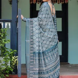 MAHARANI COUTURE Ethnic Motifs Zari Pure Linen Handloom Banarasi Saree image 5