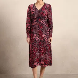 Vero Moda Women Floral Printed V-Neck Midi A-Line Dress-image-81