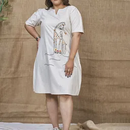 Curvy Lane Women Plus Size Cotton T-shirt Dress With Embroidered Detailed image 4
