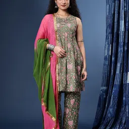 Taavi Sanganeri Floral Printed Pure Cotton Kurta with Trousers & Dupatta image 3