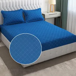 Filymore Blue Printed Microfiber 144 TC Single Bedsheet & 1 Pillow Covers - 2.28 m x 1.52m-picture-34