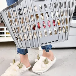 DecorTwist Grey Foldable LaundryBasket With Handle image 4