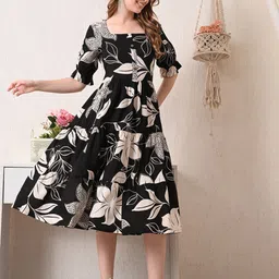 TRUVON FASHIONS Floral Print Puff Sleeve Fit & Flare Dress image 4