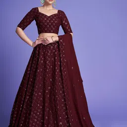 Fashionuma Embroidered Sequinned Semi-Stitched Lehenga & Unstitched Blouse With Dupatta image 3