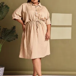 theRebelinme Women Plus Size Shirt Collar Kimono Sleeve A-Line Midi Dress-image-54