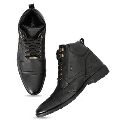 Vellinto Men Round-Toe Lace-Ups Mid-Top Biker Boots With Buckle Detail image 5