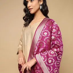 Fabindia Floral Woven Design Zari Work Banarasi Dupatta image 5