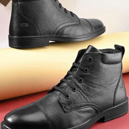 TSF Men Black Synthetic Leather Lace Ups Fastening Boots-picture-44