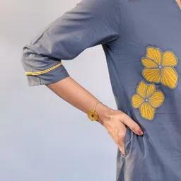 MISRI Floral Embroidered A-Line Pure Cotton Kurta With Trousers image 3