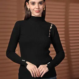 Juelle Women Ribbed High Neck Woollen Pullover-image-14