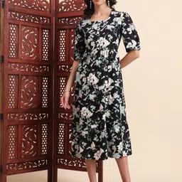 AAYUMI Women Floral Printed Gathered or pleated Fit & Flare Knee Length Dress-picture-26