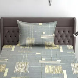 WEAVE AND DECOR Grey & Brown Printed Cotton 300 TC Single Bedsheet Set 1.98 m x 91.44 cm image 3