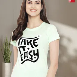 Dreambe Women Pack of 2 Typography Printed Round Neck Cotton T-shirts-image-39