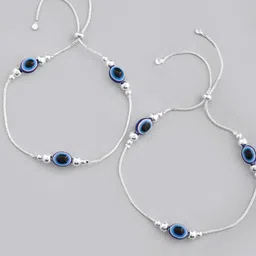 DIVASTRI Set Of 2 Sttainless Steel Silver-Plated Artificial Stones Beaded Anklet image 2
