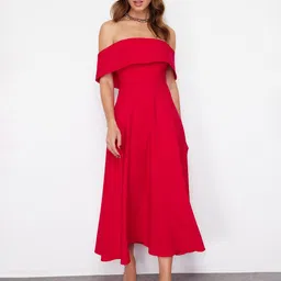 Trendyol Off-Shoulder Ruffled Fit & Flare Midi Dress-picture-32