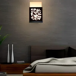 Gojeeva Black & White 2 Pieces Textured Wooden Square Shaped Wall Lamps image 2