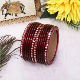 TAJ BRIDAL STORE Set Of 12 Kundan Studded Bangles-image-46