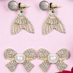 VAGHBHATT Set Of 2 Gold-Plated Crystal Studded & Pearls Beaded Drop Earrings-picture-10