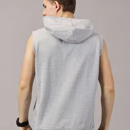 LEON Men Hooded Sleeveless Typography Printed Sweatshirt image 3