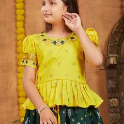 Muhuratam Girls Ethnic Wear Yellow Colour Zari Thread Embroidery Silk Lehenga Choli Set image 4