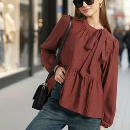 Sera Tie-Up Neck Cotton Peplum Top image 5