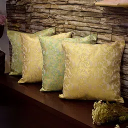RoyalDeco Bageecha Beige 4 Pieces Ethnic Motifs Brocade Silk Square Cushion Covers-picture-35
