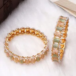 leshya Set Of 2 Stones-Studded & Beaded Meenakari Bangles-picture-13