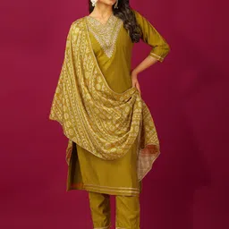 BANJANAN Women Embroidered Regular Kurta with Trousers & With Dupatta-picture-13