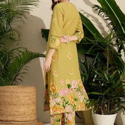 Indo Era Floral Printed Sequinned Pure Cotton Kurta with Trousers image 4