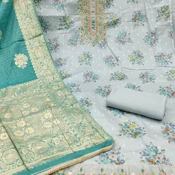 Maroosh Floral Woven Design Beads & Stones Unstitched Dress Material image 5