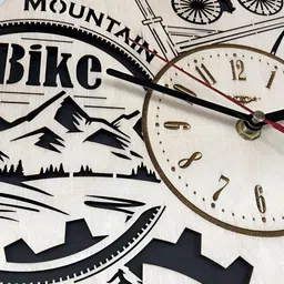 QEZNEF Beige & Black Graphic Printed Analogue Round Traditional Wooden Wall Clock image 5