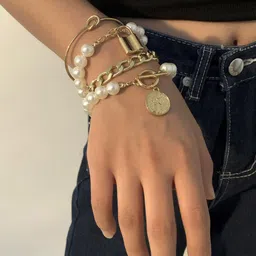 Yellow Chimes Women Set of 4  White Gold-Plated Adjustable Stackable Link Bracelet image 4