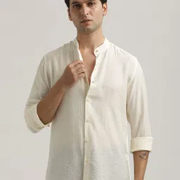 Blu MNKY Men Smart Fit Textured Mandarin Collar Casual Shirt-picture-21