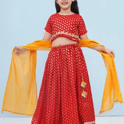 Aj DEZInES Girls Ethnic Motifs Woven Design Ready to Wear Lehenga & Blouse With Dupatta-picture-39