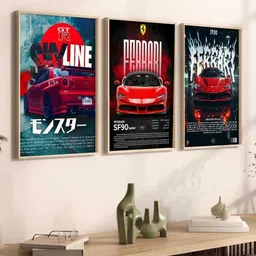 WALLLANE Set of 3 Multicoloured Wood Sports Car Framed Posters-image-44