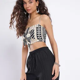 fusion by glitchez glitchez Self Designed Tie-Up Detail Shoulder Straps Smocked Super Crop Top image 2