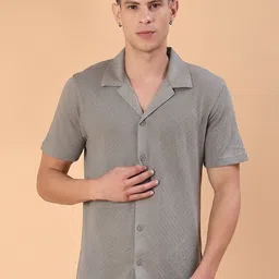 V-Mart Men Textured Cuban Collar Cotton Casual Shirt-image-48