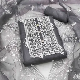 Blissta Floral Embroidered Organza Unstitched Dress Material-image-20