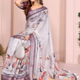 TRUSTED RAJVEER Floral Pure Linen Saree image 4