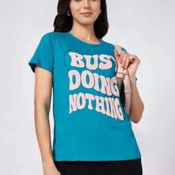 People Women Typography Printed Round Neck Cotton T-shirt-image-98