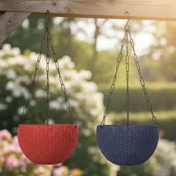 Virajsanchi 2-Pcs Orange-Coloured & Blue Textured Hanging Planters-picture-37