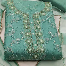 Ishin Embroidered Organza Unstitched Dress Material-image-17