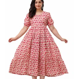 DEVEK Women Printed Puff Sleeve Maternity Fit & Flare Maxi Dress-picture-28