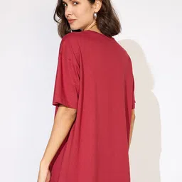 Mast & Harbour Women Typography Printed Round Neck Cotton Oversized T-shirt image 3