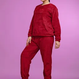 SAKARMAA Women Solid Round Neck High Rise Tracksuits image 4