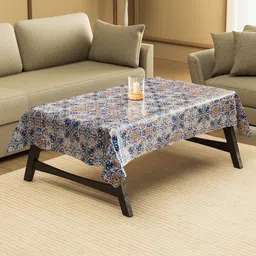 Aura Blue & White Floral Printed 4-Seater Rectangle Table Cover-image-35