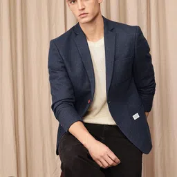 mr bowerbird Mr. Bowerbird Tailored Fit Self Design Textured Notched Lapel Casual Blazer-picture-41