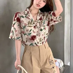 lozbee Women Relaxed Fit Fit Geometric Print Lapel Collar Party Shirt-picture-16